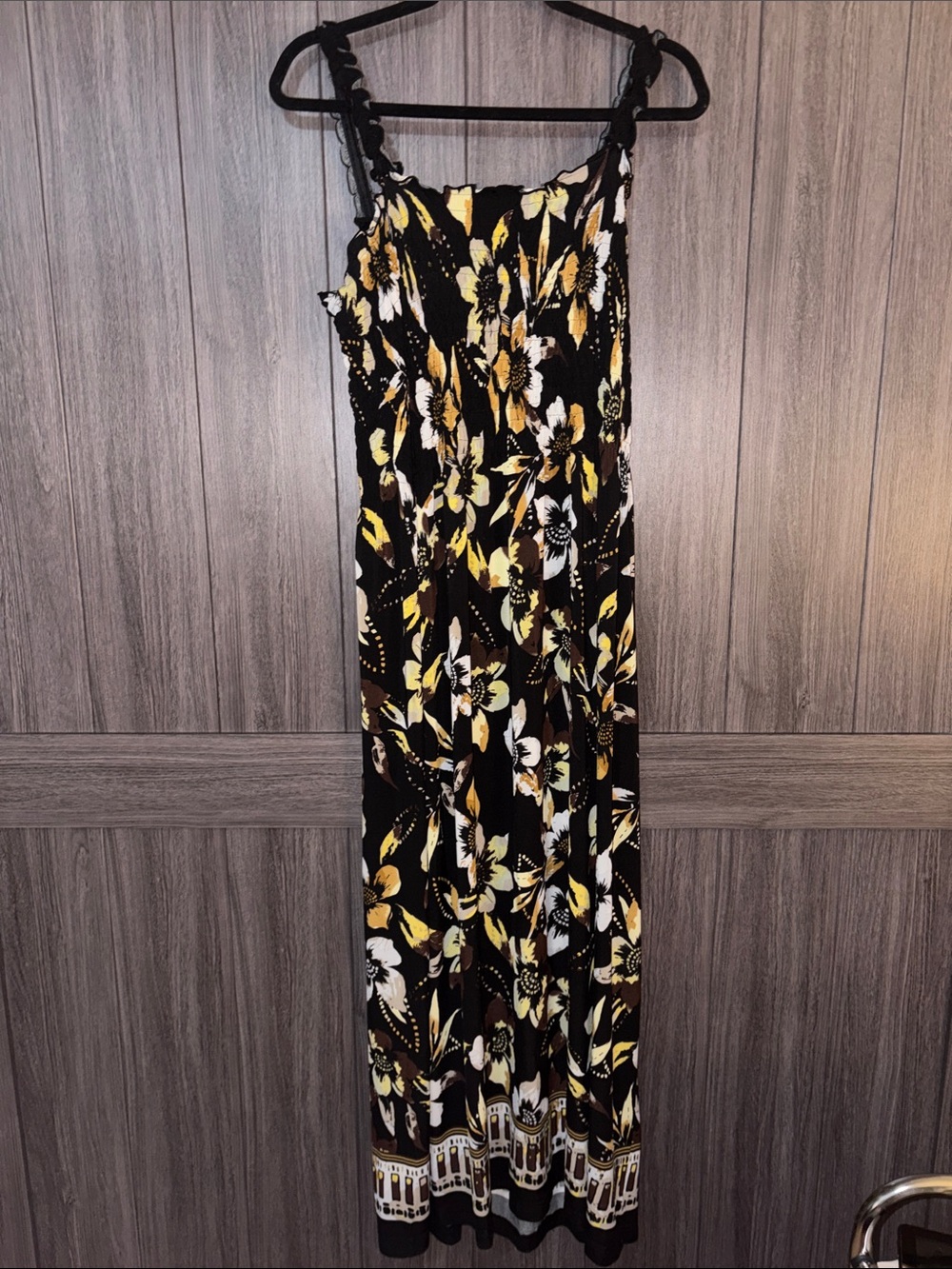 karin stevens Black Maxi Dress with Yellow and White Floral Print
